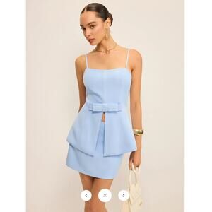 NWT Commense Bow Detail Slit-Front Top and Mini Skirt Set Sz L